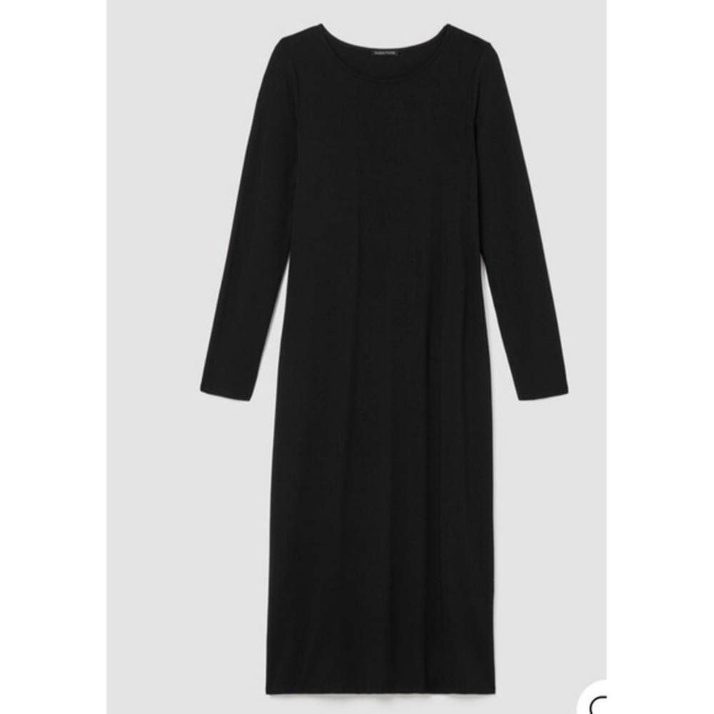 NWT EILEEN FISHER Black Jewel‎ Neck Slim Dress XS Maxi Staple Minimalist Casual